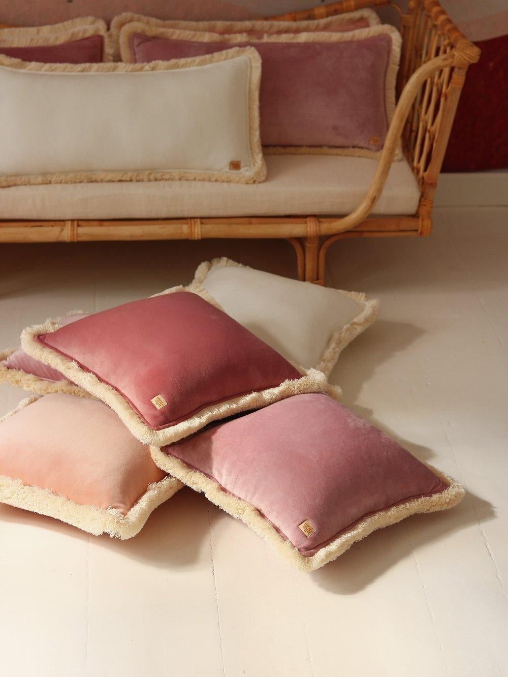 Soft Velvet "Light Pink" Pillow with Fringe