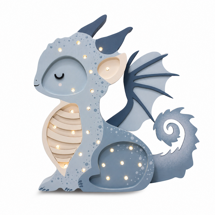 Little Lights dragon lamp in cloudy blue, a nursery night light