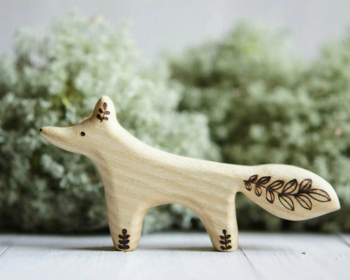 Wooden Fox, Mama, a natural wood animal toy by Tiny Fox Hole, cut and finished by hand from solid wood