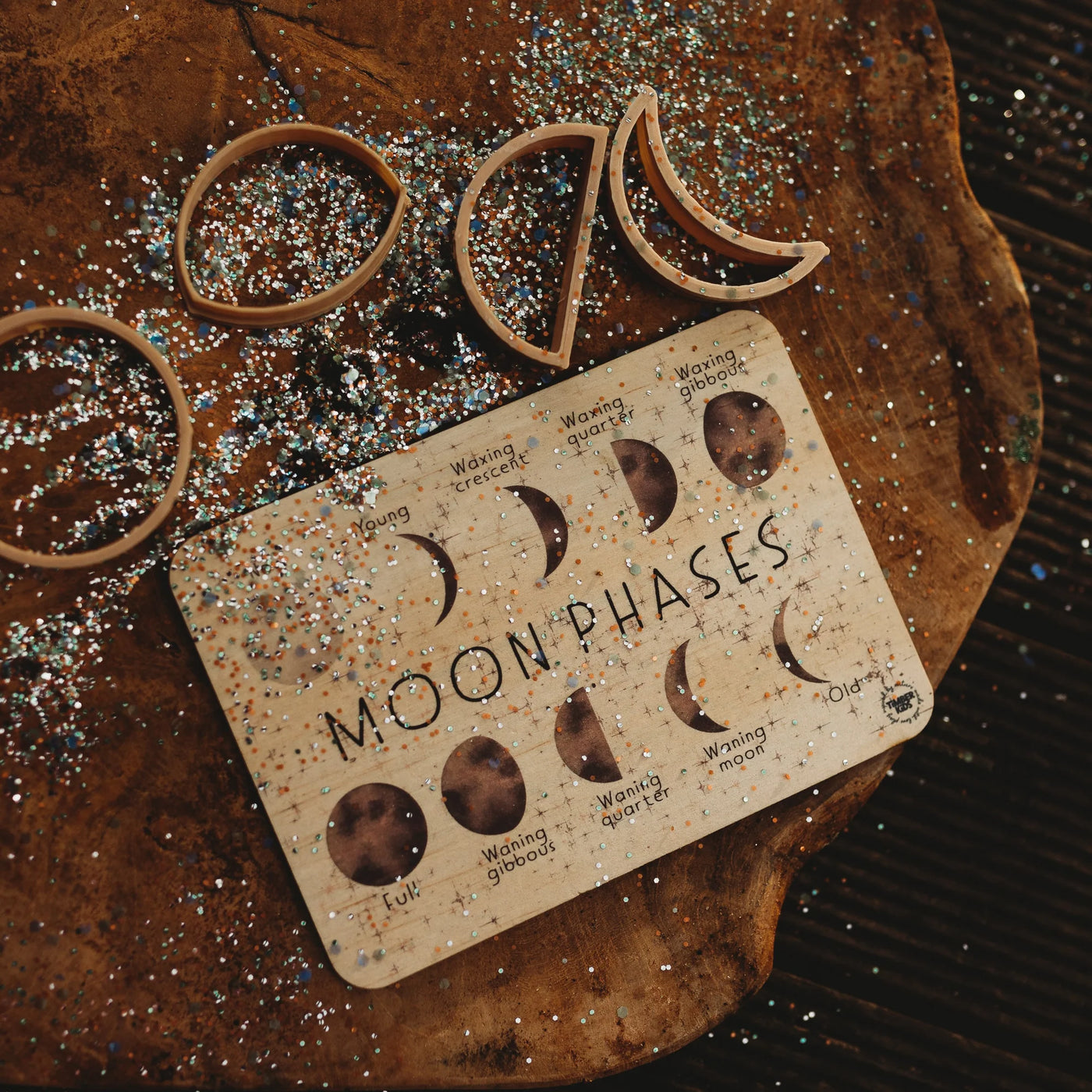 Moon Phases Timber Tile + Matching Coloring in Card