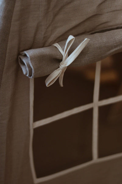 “Natural Linen” Teepee Tent and "White and Grey" Leaf Mat Set