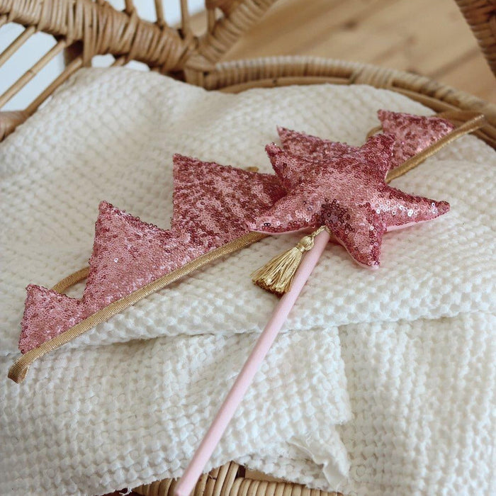 “Pink Sequins” Crown and Wand Magic Set