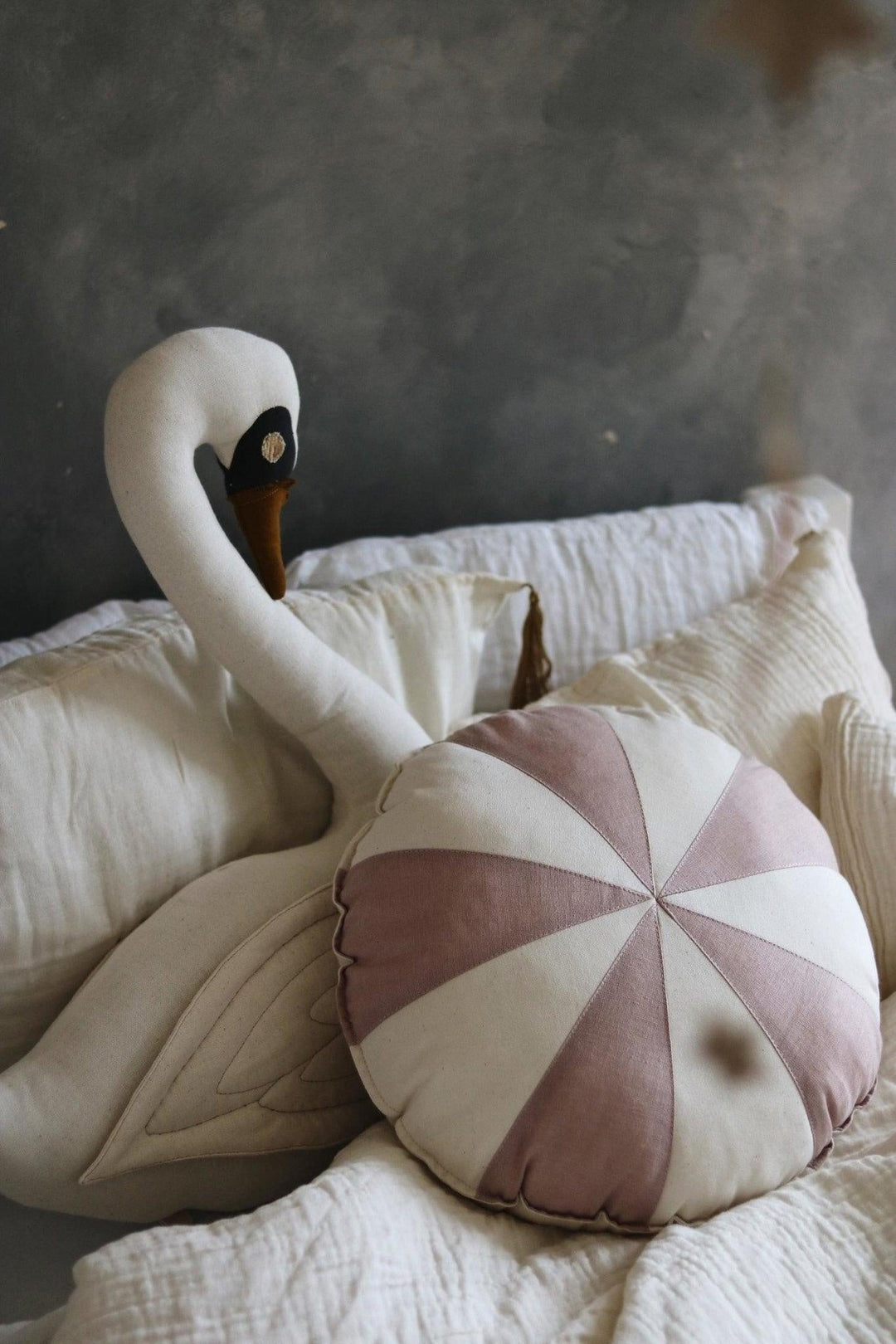 “Powder Pink Circus” Round Patchwork Pillow