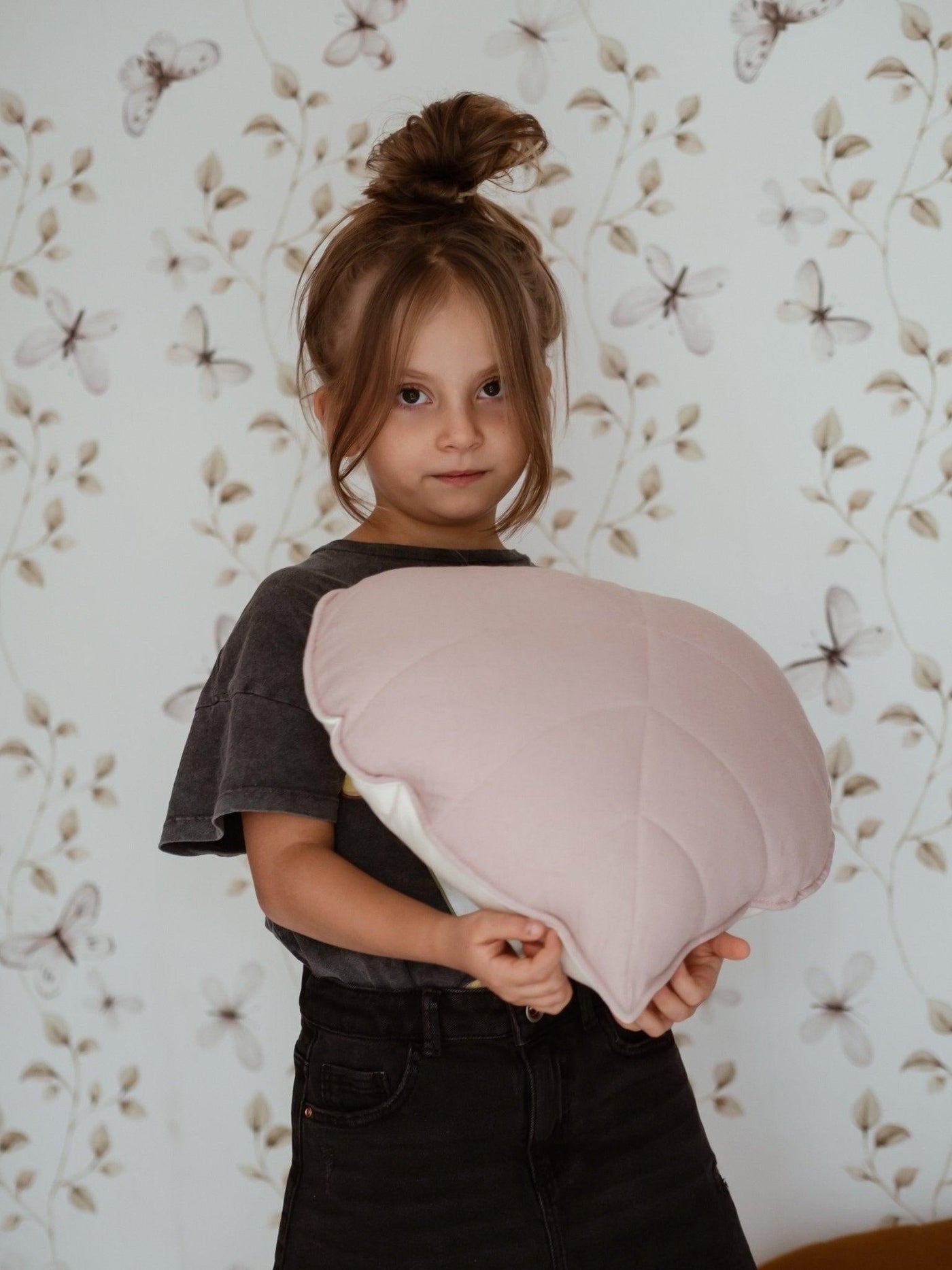 Linen “Powder Pink” Leaf Pillow
