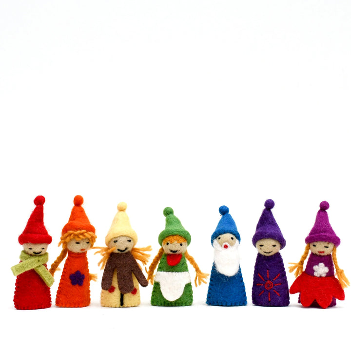 Rainbow Colorful Gnomes Finger Puppets, Set of 7