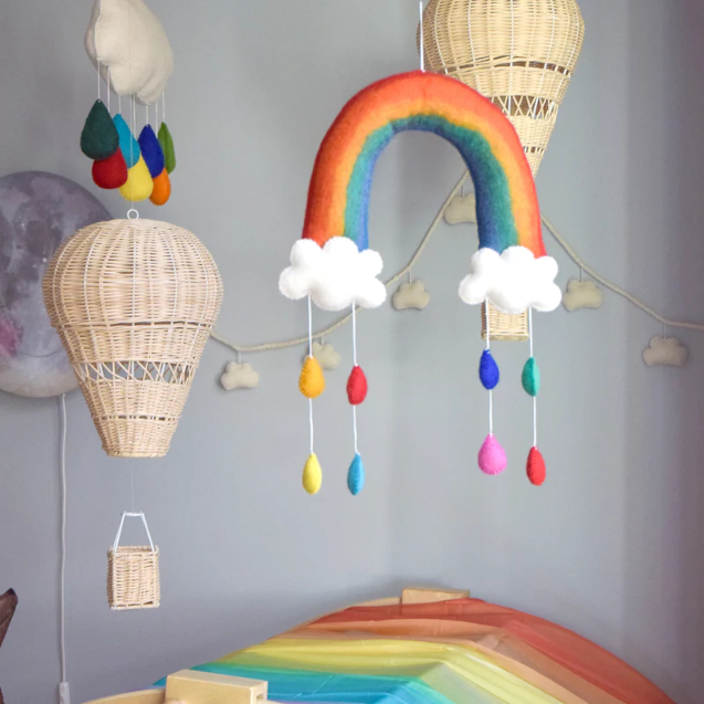 Nursery Mobile, Rainbow with Raindrops