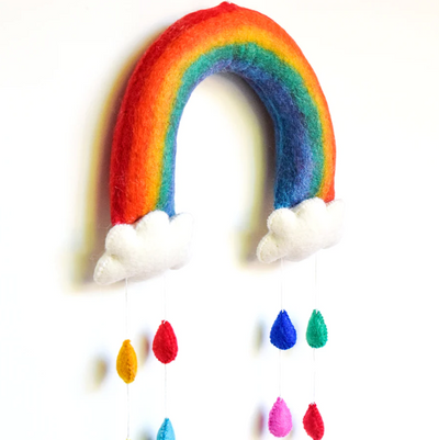 Nursery Mobile, Rainbow with Raindrops