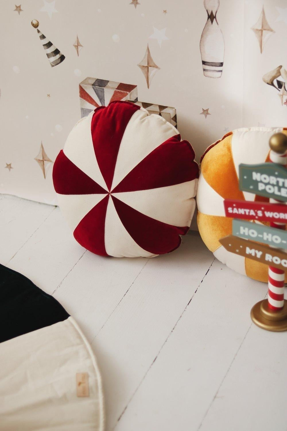 “Red Circus” Round Patchwork Pillow