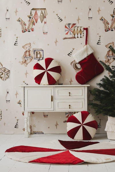 “Red Circus” Round Patchwork Pillow