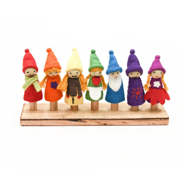 Rainbow Colorful Gnomes Finger Puppets, Set of 7