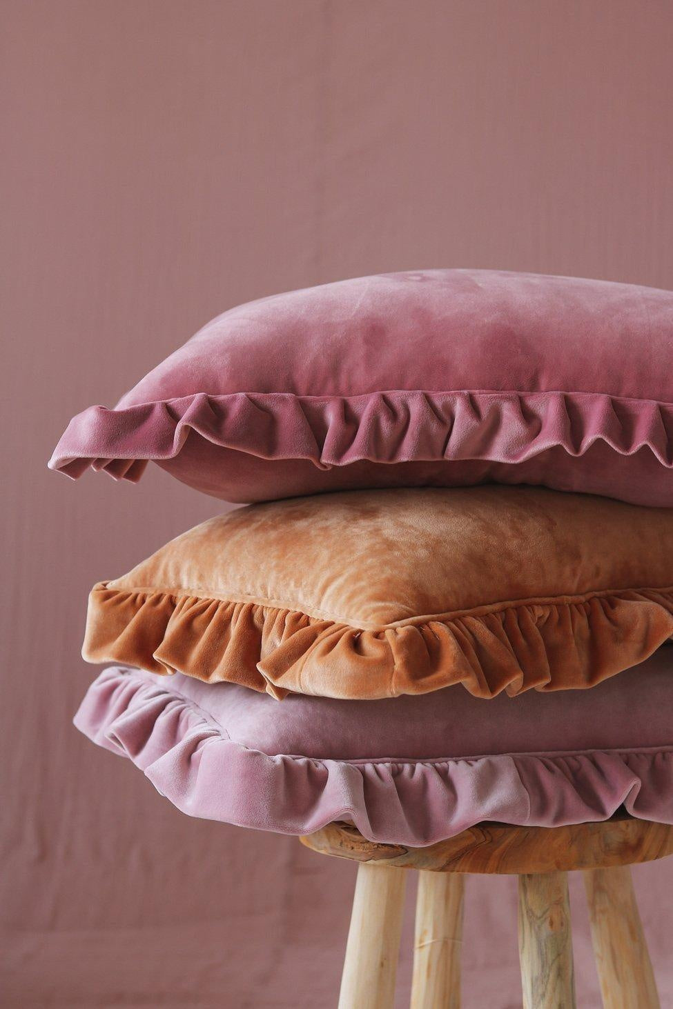 “Light Pink” Soft Velvet Pillow with Frill