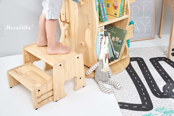 Mesasilla 2 Step Stool - Lightweight &amp; Sturdy with Anti-Slip, Animal-Shaped Cutouts - Solid Wood Construction