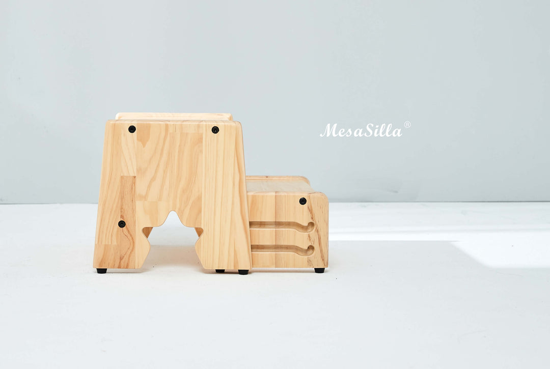 Mesasilla 2 Step Stool - Lightweight &amp; Sturdy with Anti-Slip, Animal-Shaped Cutouts - Solid Wood Construction