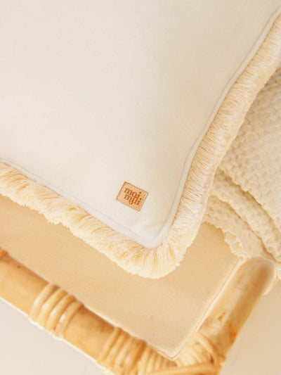 Soft Velvet "White" Pillow with Fringe