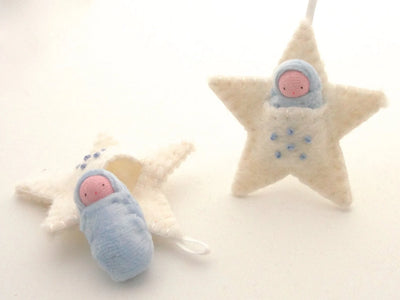 Fairyshadow White Embroidered Star Ornament, Blue Baby