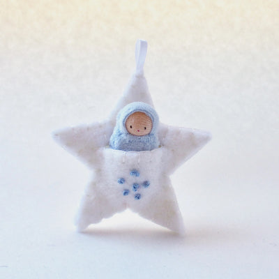 Fairyshadow White Embroidered Star Ornament, Blue Baby