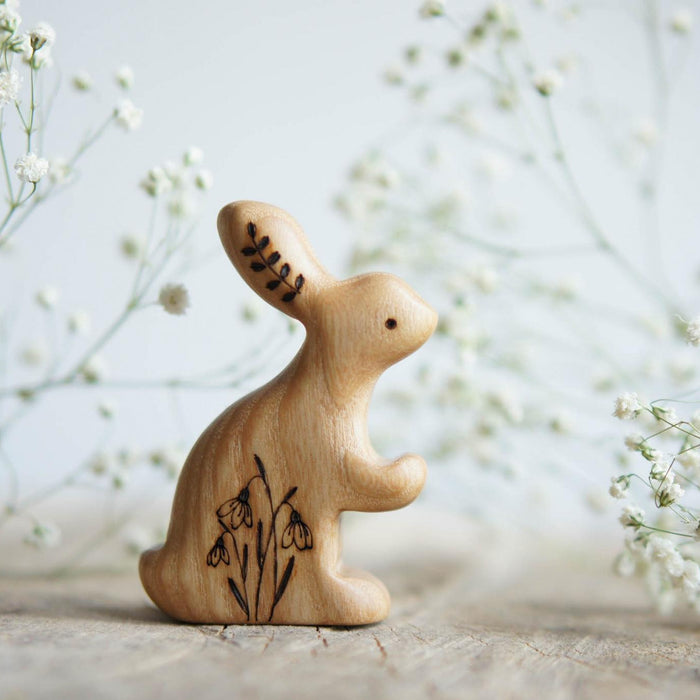 Wooden Bunny, a natural wood animal toy by Tiny Fox Hole, cut and finished by hand from solid wood