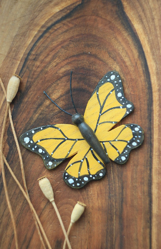 Wooden Monarch Butterfly, Yellow