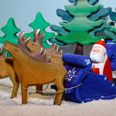 Bumbu Wooden Santa with Sleigh and (Rein)deer Set