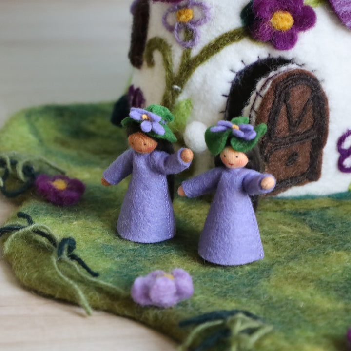 Purple Flower Fairy House and Mat