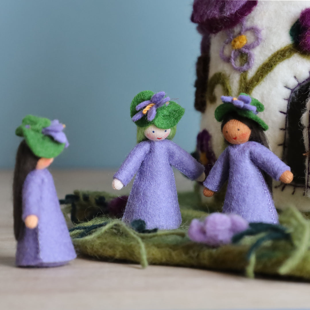 Purple Flower Fairy House and Mat