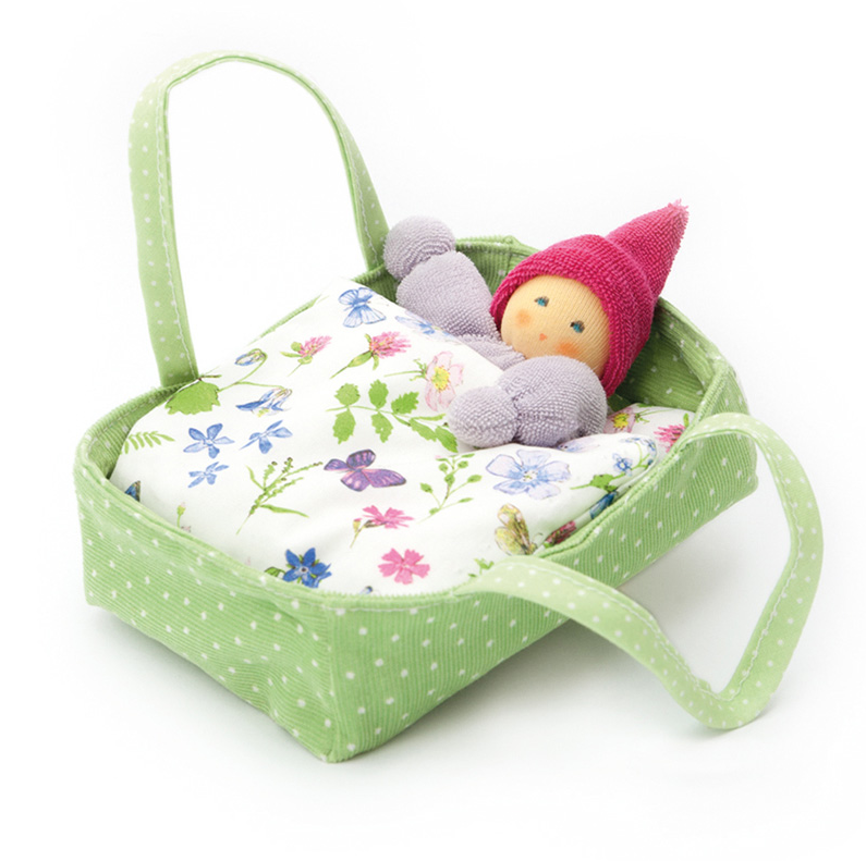 Nanchen Natur Waldorf Baby Doll in Flower Bed, Green