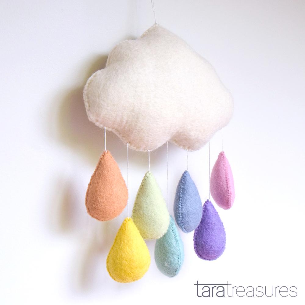 Cloud Nursery Mobile - Large Pastel Raindrops