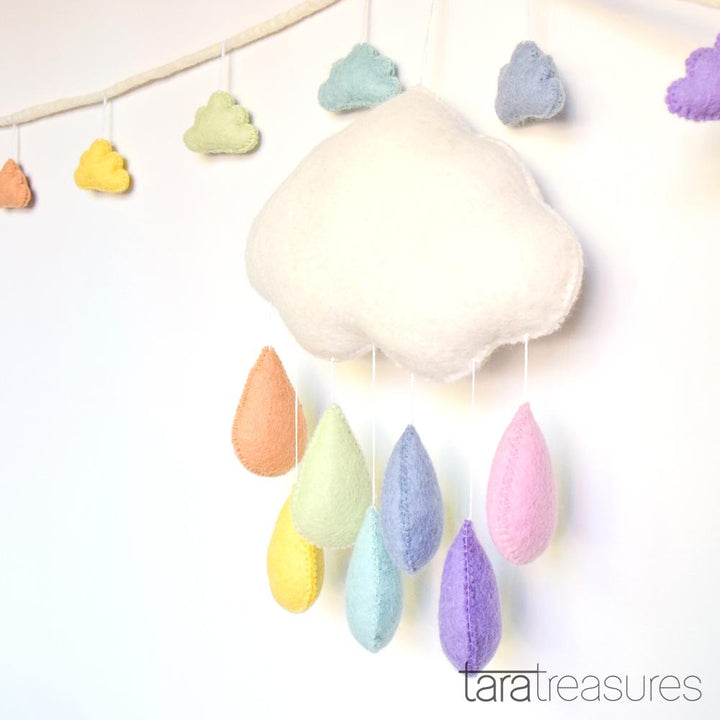 Cloud Nursery Mobile - Large Pastel Raindrops