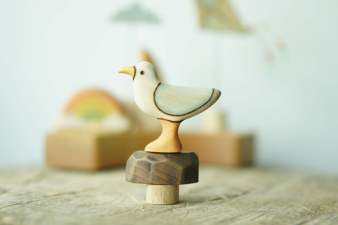 Sale Wooden Birthday Ring Seagull on Stone Ornament
