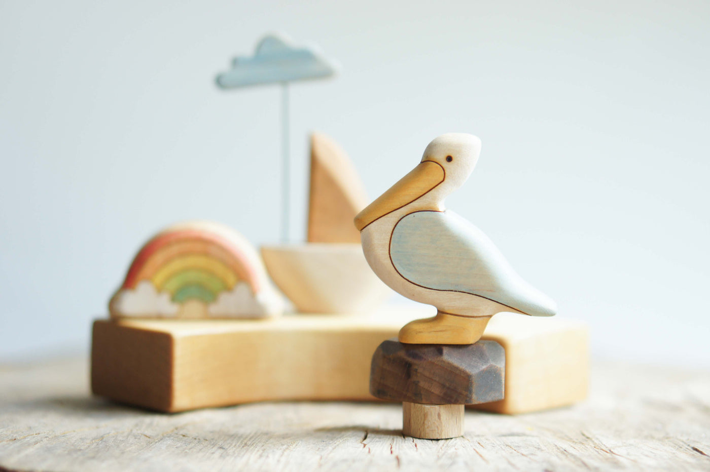 Sale Wooden Birthday Ring Pelican on Stone Ornament