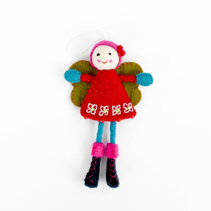 Sale Felt Fairy, Red Dress and Green Wings