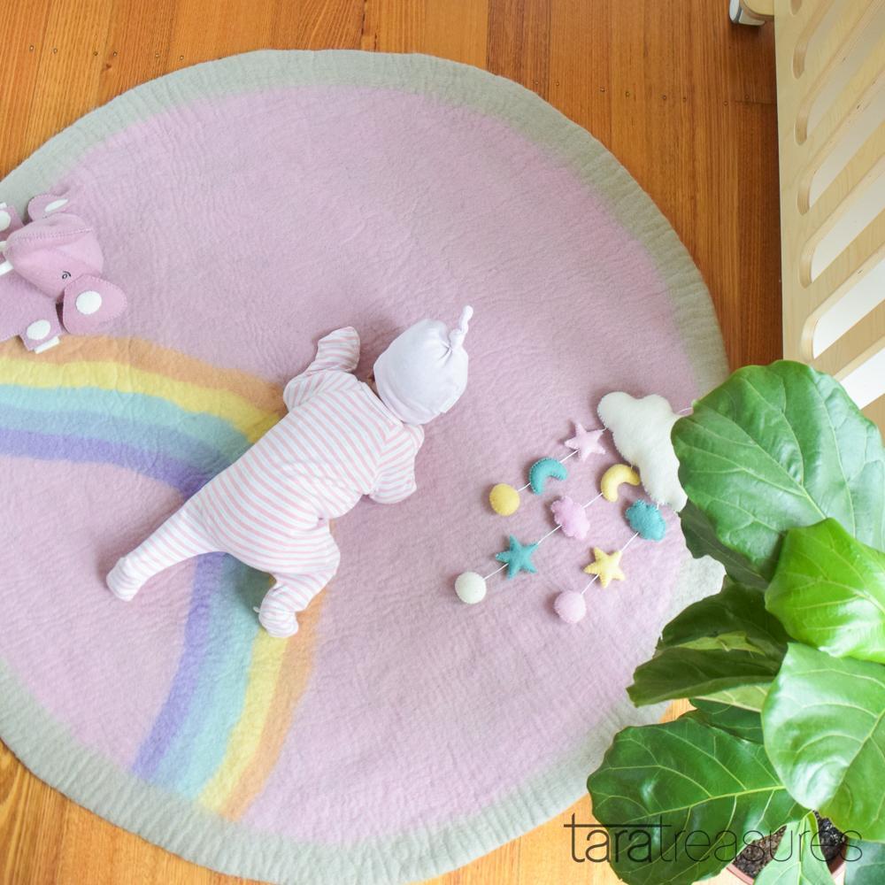 Sale Felt Nursery Rug - Pastel Rainbow