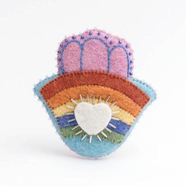 Sale Felt Rainbow Rays Heart Khamsa Ornament