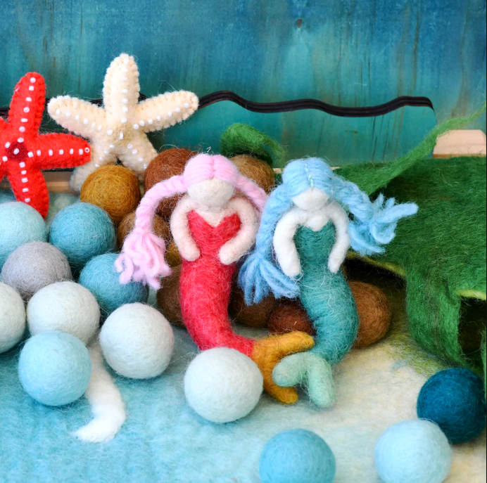 Felt Waldorf Coral Mermaid, Turquoise Tail