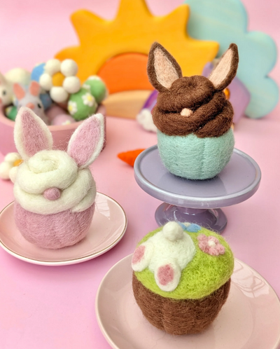 Sale Felt Cupcake, Easter White Bunny with Ears