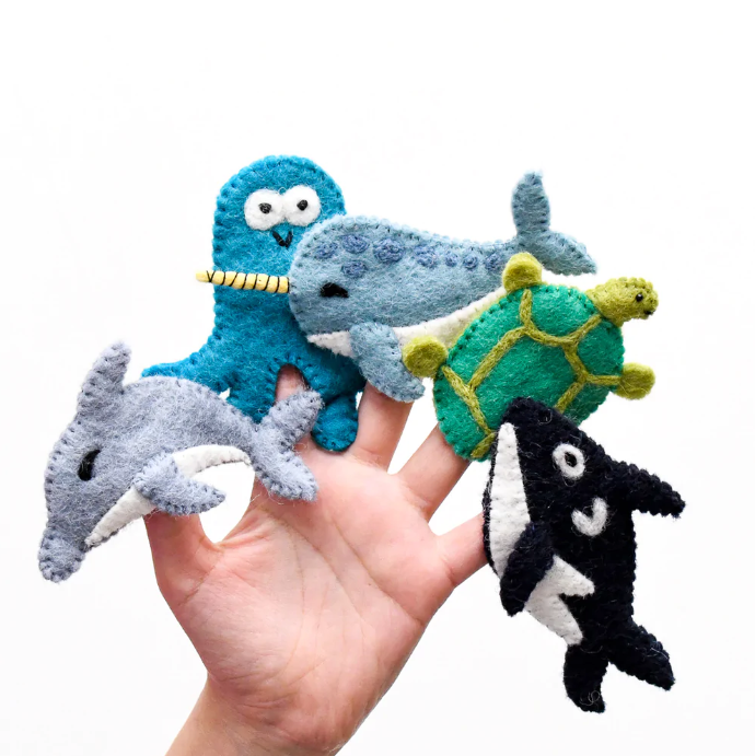 Ocean and Sea Creatures, Finger Puppet Set of 5, Style 2
