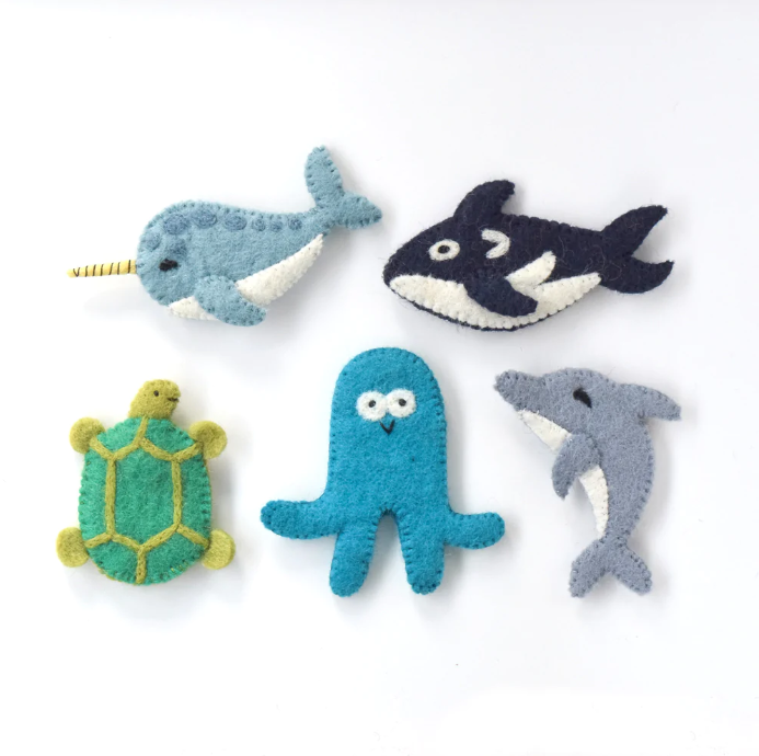 Ocean and Sea Creatures, Finger Puppet Set of 5, Style 2