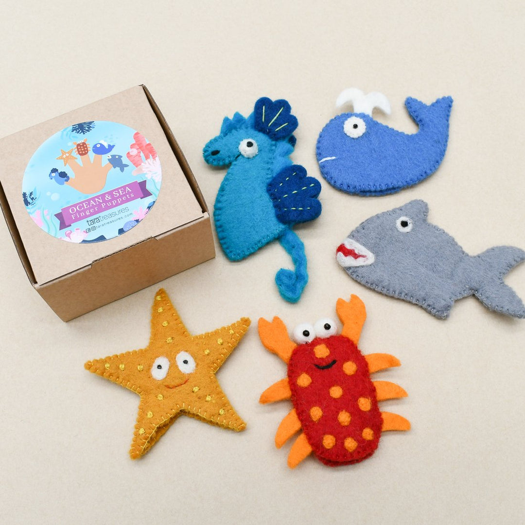 Ocean and Sea Creatures, Finger Puppet Set of 5, Style 1