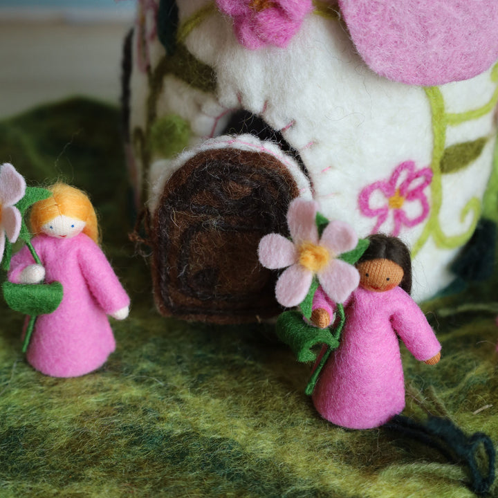 Pink Flower Fairy House and Mat