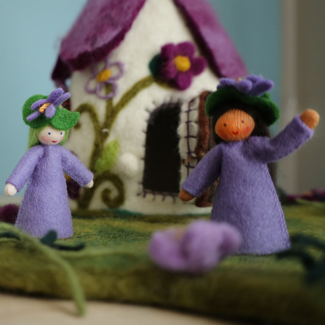 Purple Flower Fairy House and Mat