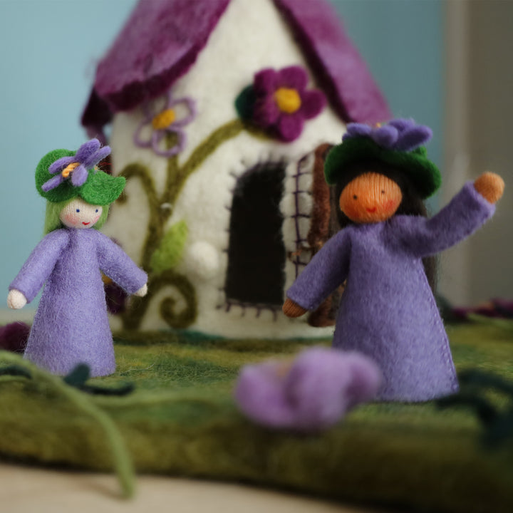 Purple Flower Fairy House and Mat