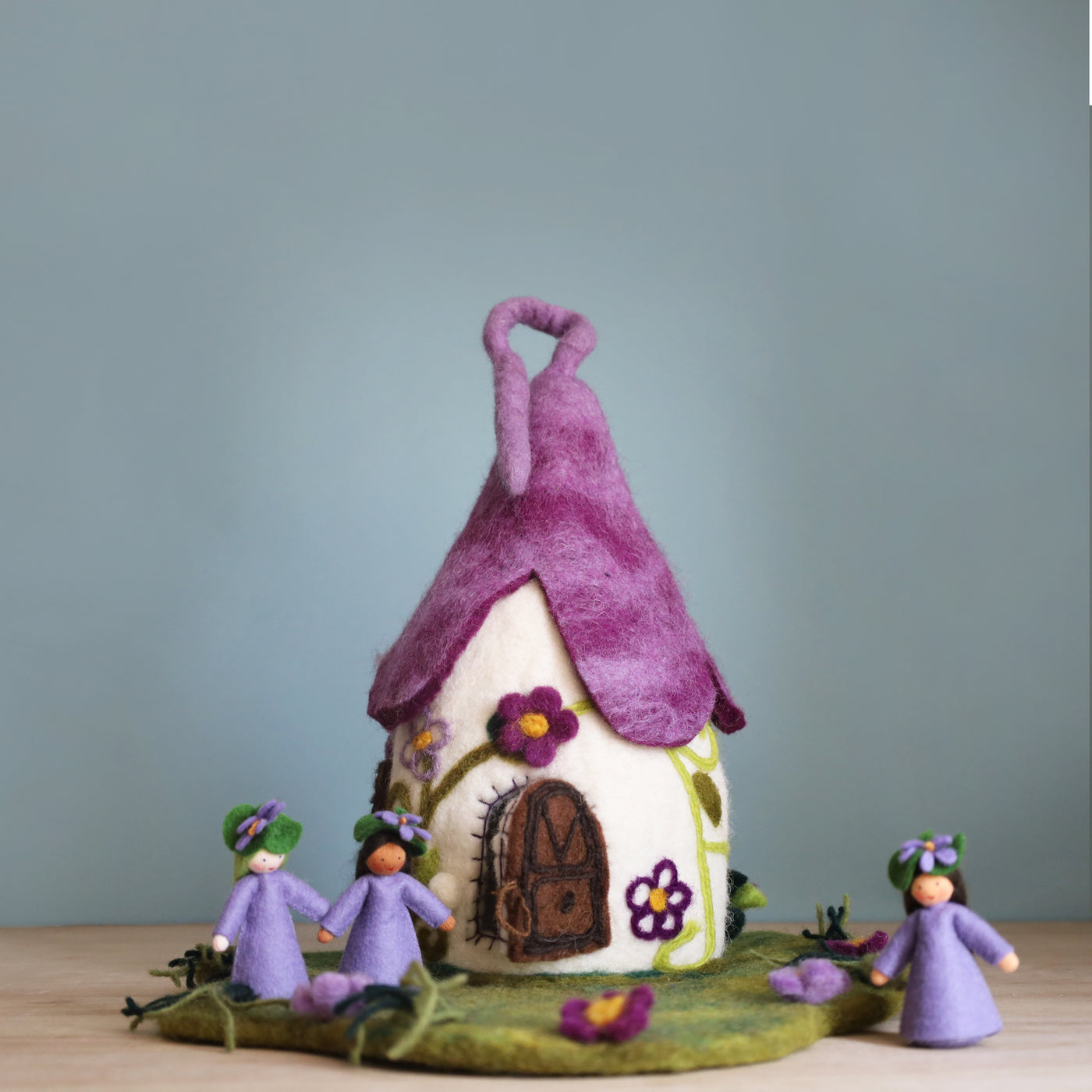 Purple Flower Fairy House and Mat