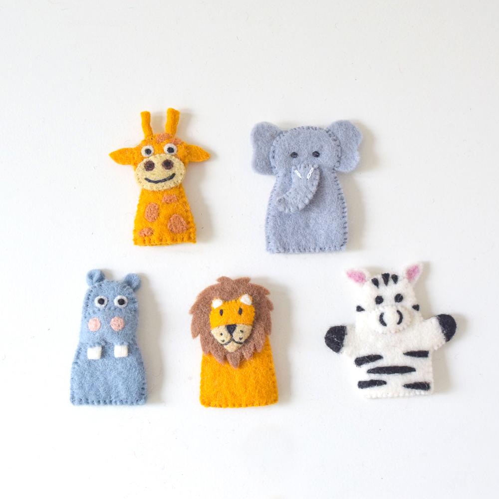 Safari Animals, Finger Puppet Set of 5