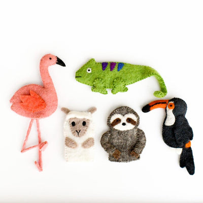 South American Rainforest Animals, Finger Puppet Set of 5