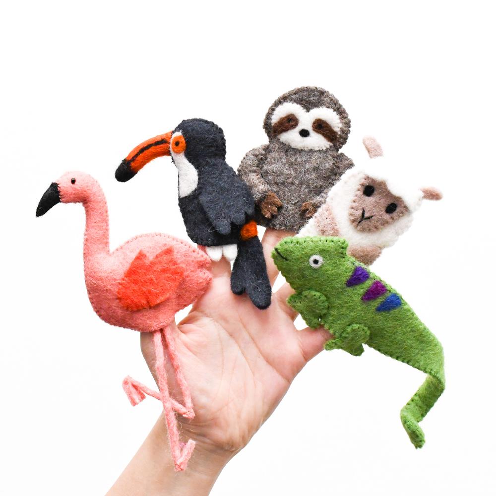 South American Rainforest Animals, Finger Puppet Set of 5