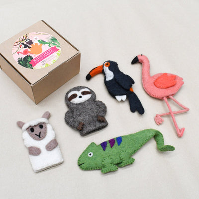 South American Rainforest Animals, Finger Puppet Set of 5