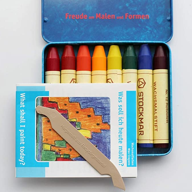 Stockmar Beeswax Stick Crayons in Waldorf Tin Case, Set of 8 Colors