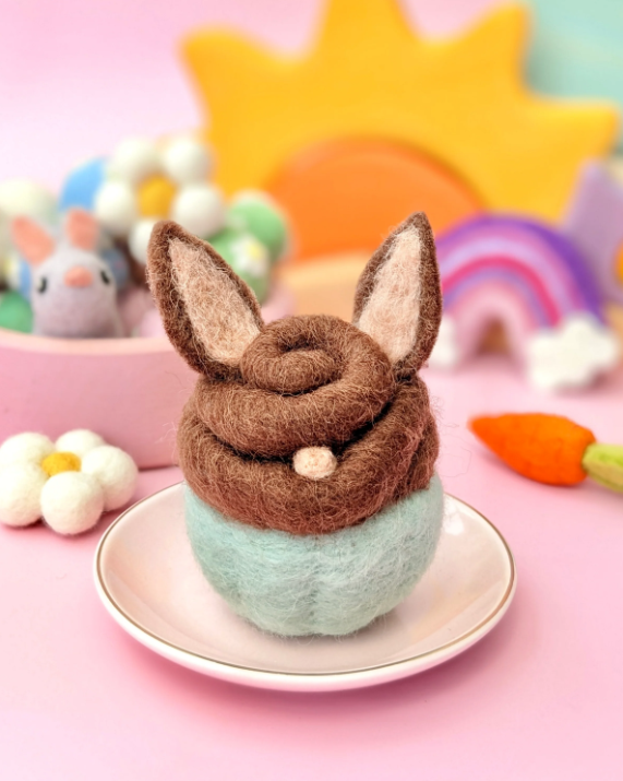 Sale Felt Cupcake, Easter Chocolate Bunny with Ears