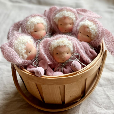MTW Exclusive: Dollbelge Pink Cuddle Bunny with Knitted Bonnet