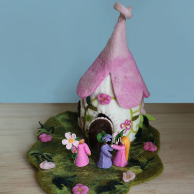Pink Flower Fairy House and Mat